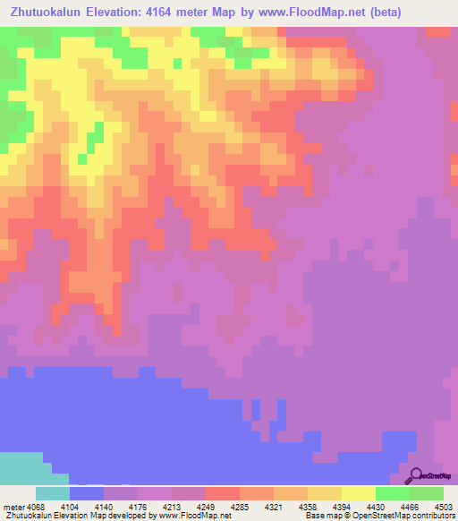 Zhutuokalun,China Elevation Map