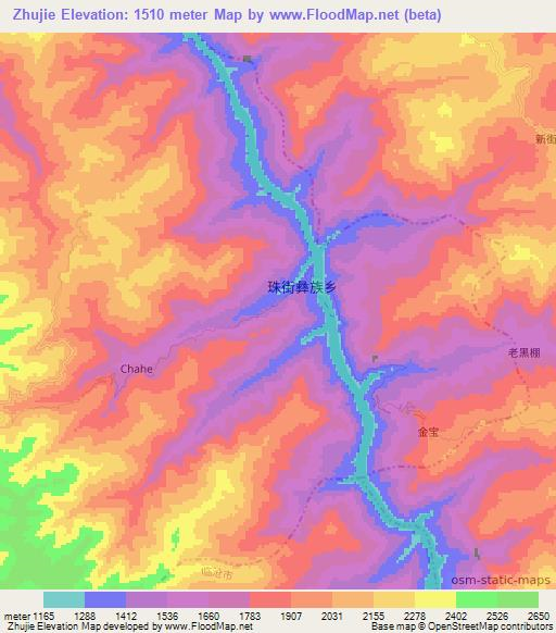 Zhujie,China Elevation Map