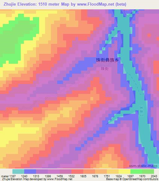 Zhujie,China Elevation Map