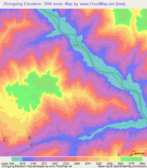 Zhongxing,China Elevation Map