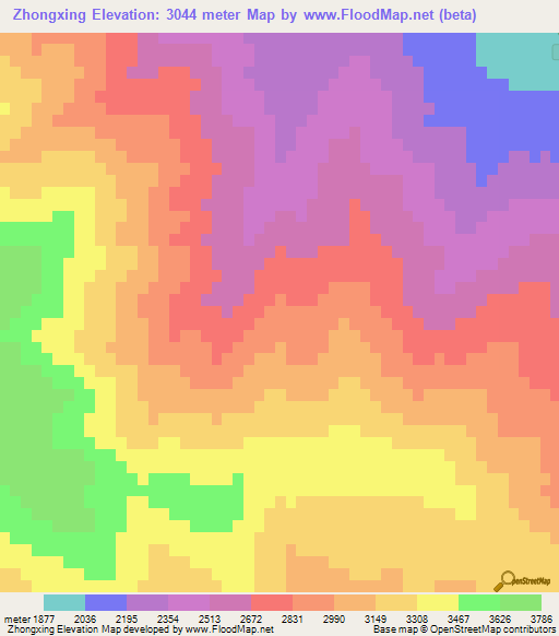 Zhongxing,China Elevation Map