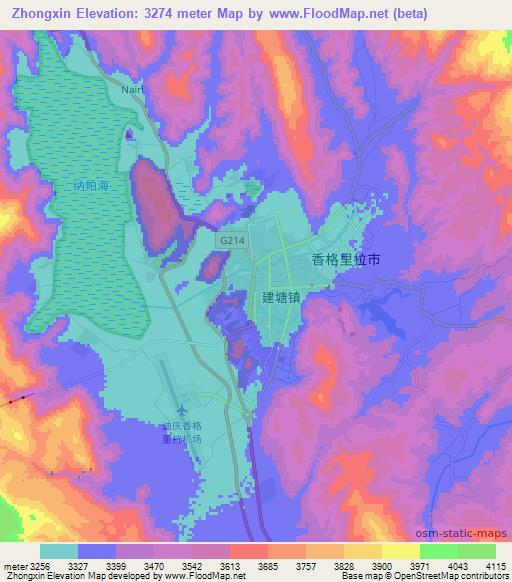 Zhongxin,China Elevation Map