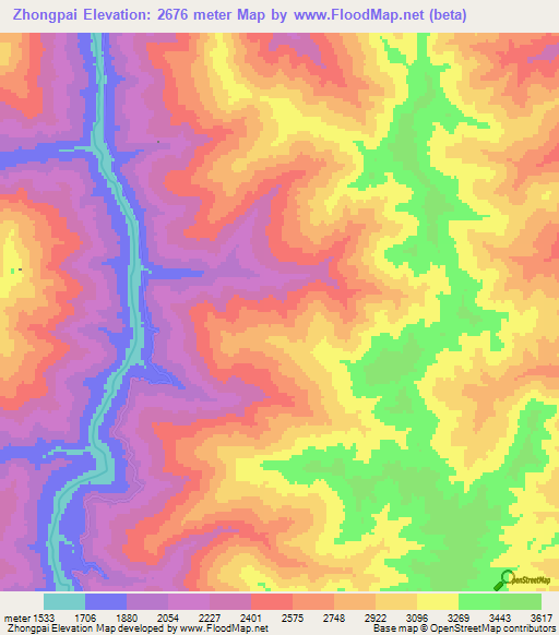 Zhongpai,China Elevation Map