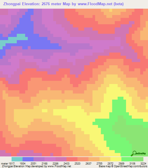 Zhongpai,China Elevation Map