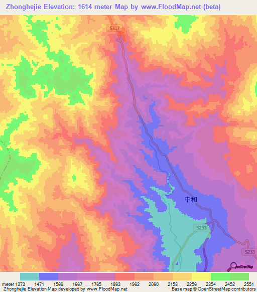 Zhonghejie,China Elevation Map