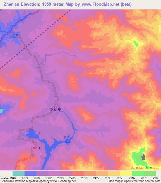 Zhen'an,China Elevation Map