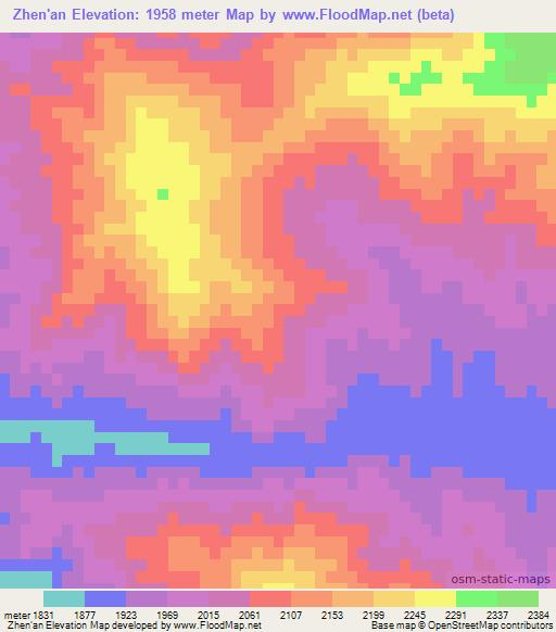 Zhen'an,China Elevation Map