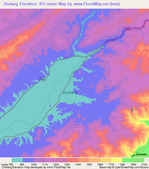 Zhefang,China Elevation Map