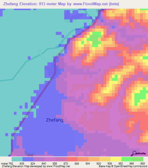 Zhefang,China Elevation Map