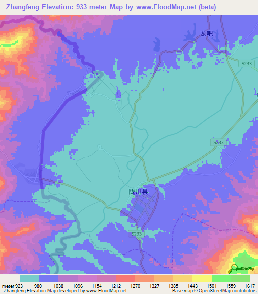 Zhangfeng,China Elevation Map