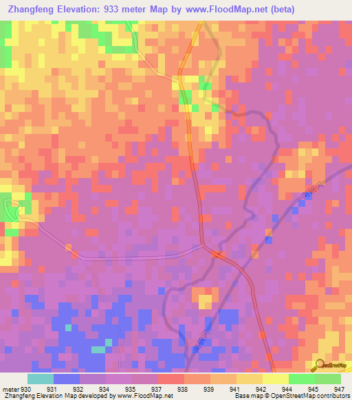 Zhangfeng,China Elevation Map