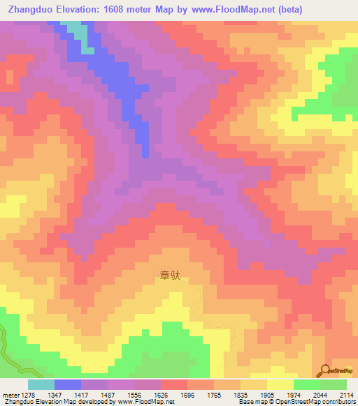 Zhangduo,China Elevation Map