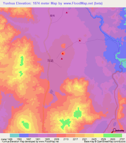 Yunhua,China Elevation Map