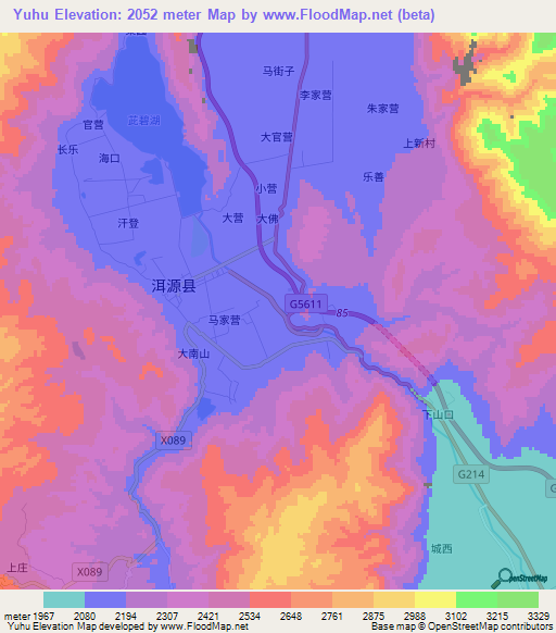 Yuhu,China Elevation Map