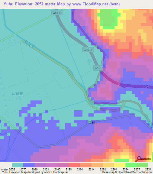 Yuhu,China Elevation Map