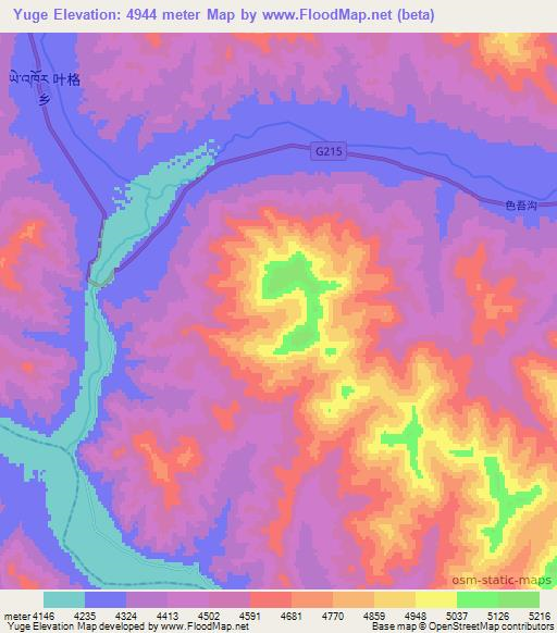 Yuge,China Elevation Map