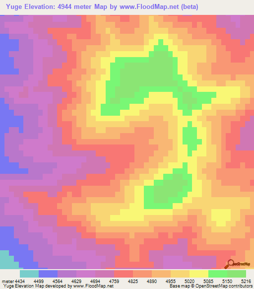 Yuge,China Elevation Map