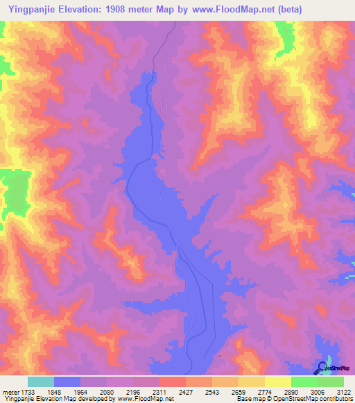 Yingpanjie,China Elevation Map