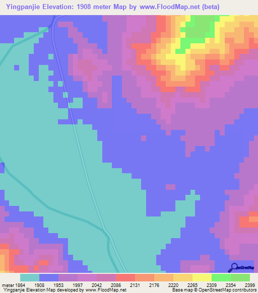 Yingpanjie,China Elevation Map