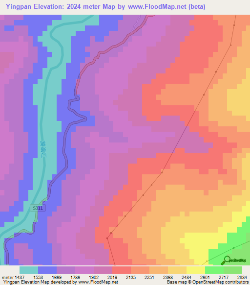 Yingpan,China Elevation Map