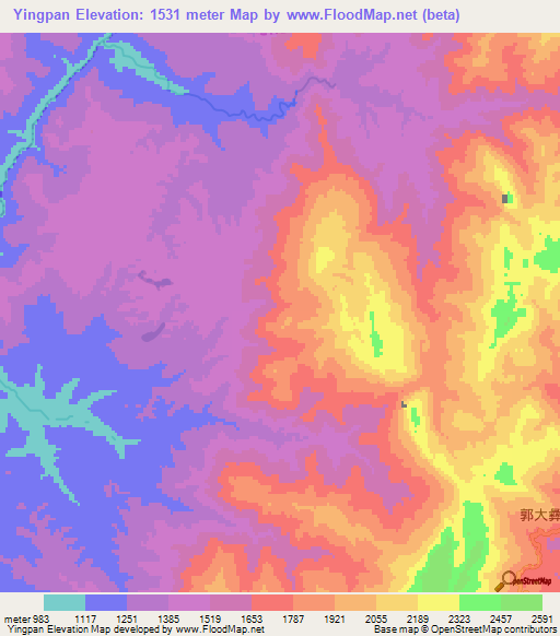 Yingpan,China Elevation Map