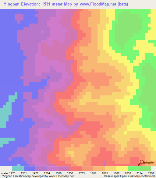 Yingpan,China Elevation Map