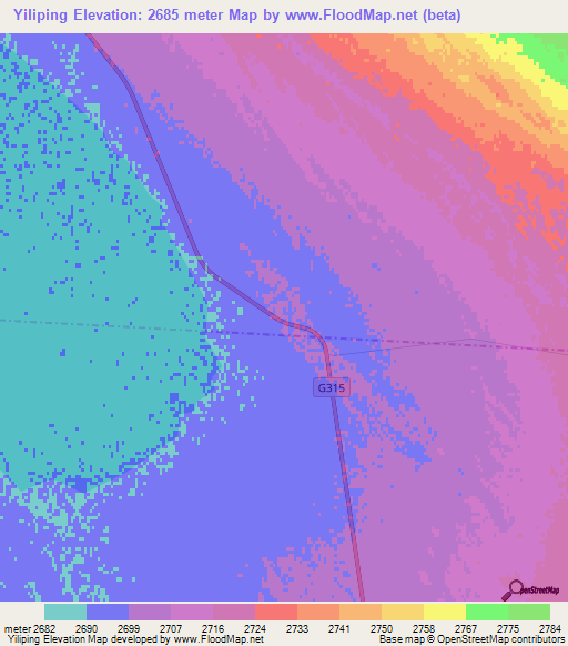 Yiliping,China Elevation Map