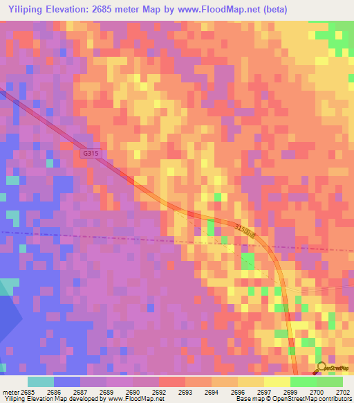 Yiliping,China Elevation Map