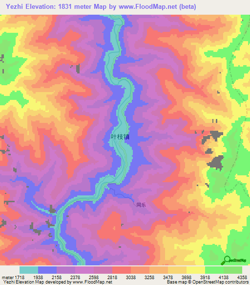 Yezhi,China Elevation Map