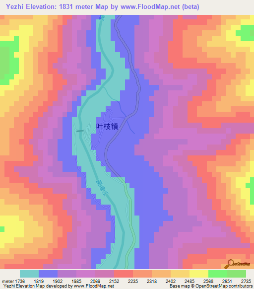 Yezhi,China Elevation Map