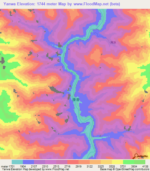 Yanwa,China Elevation Map