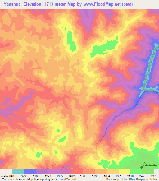 Yanshuai,China Elevation Map