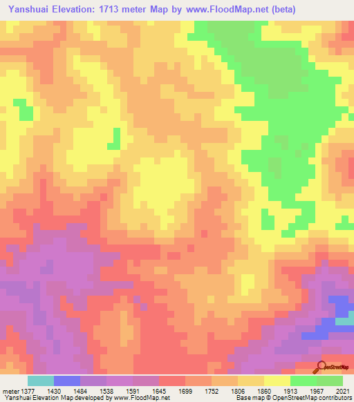 Yanshuai,China Elevation Map