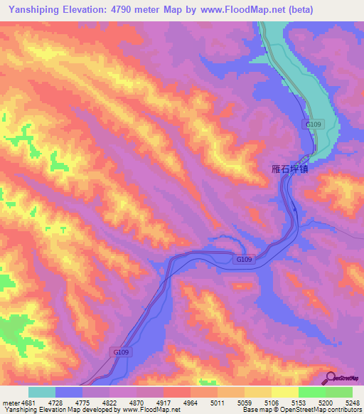 Yanshiping,China Elevation Map