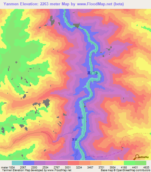 Yanmen,China Elevation Map