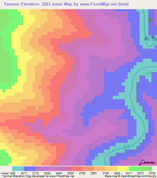 Yanmen,China Elevation Map