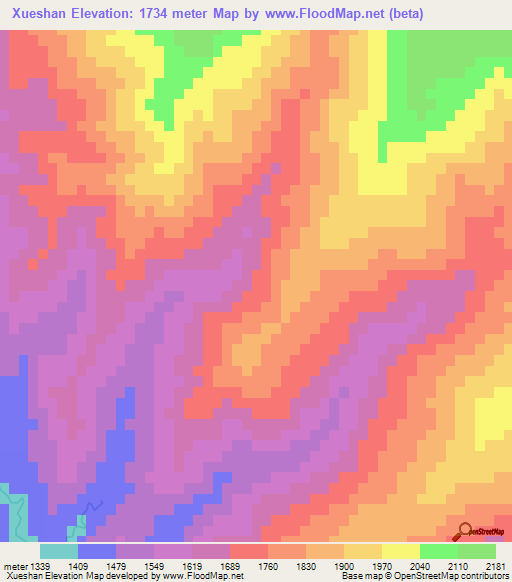 Xueshan,China Elevation Map