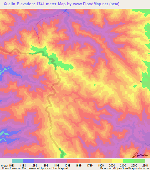 Xuelin,China Elevation Map