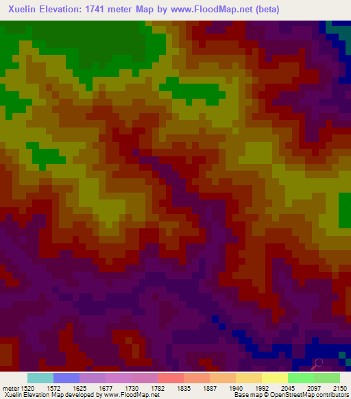 Xuelin,China Elevation Map