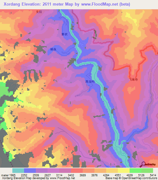 Xordang,China Elevation Map