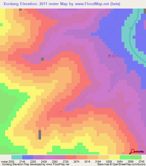 Xordang,China Elevation Map