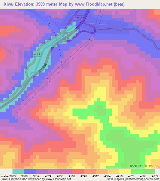 Xiwu,China Elevation Map