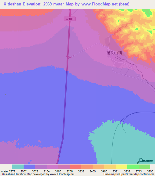 Xitieshan,China Elevation Map