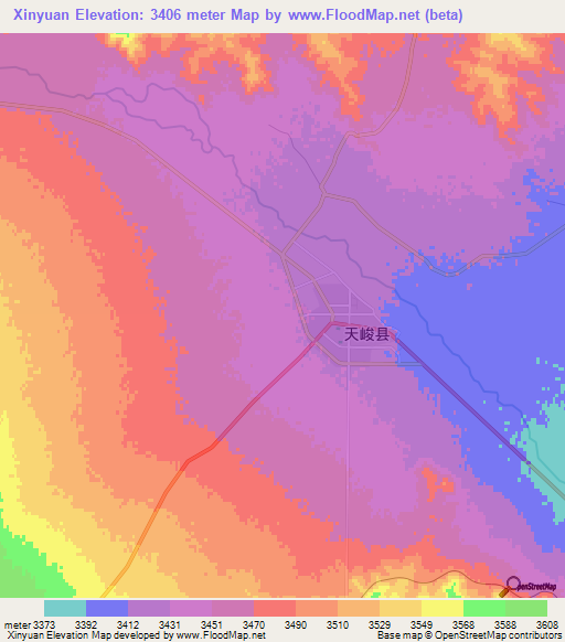 Xinyuan,China Elevation Map