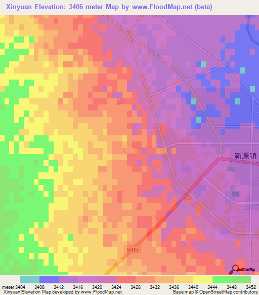 Xinyuan,China Elevation Map