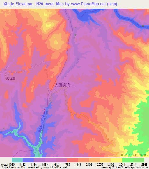 Xinjie,China Elevation Map