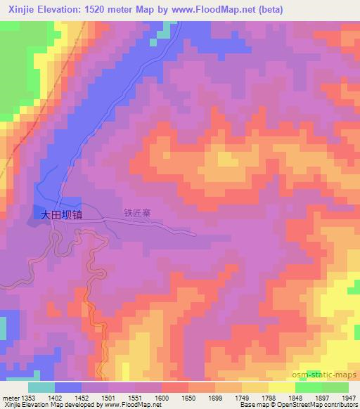 Xinjie,China Elevation Map