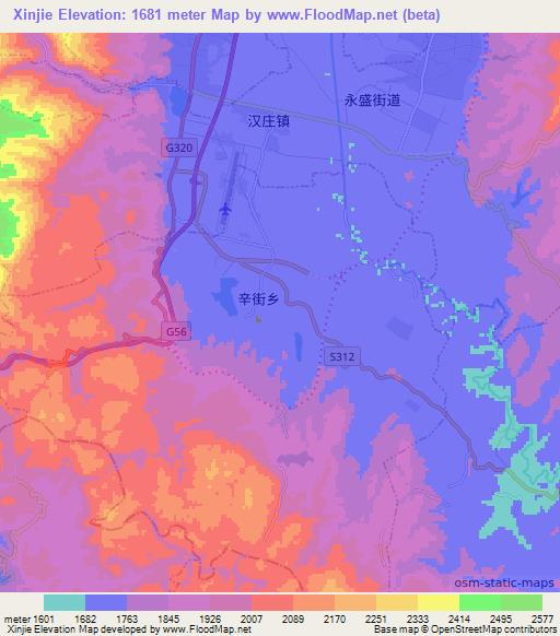 Xinjie,China Elevation Map