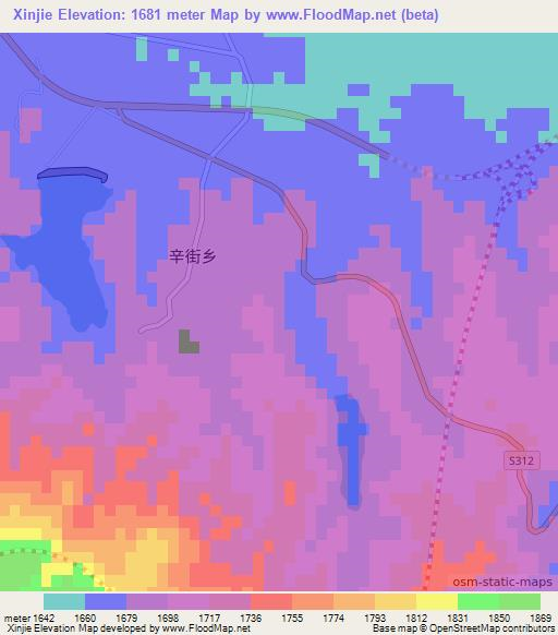 Xinjie,China Elevation Map