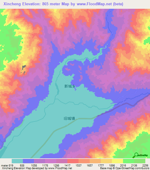 Xincheng,China Elevation Map